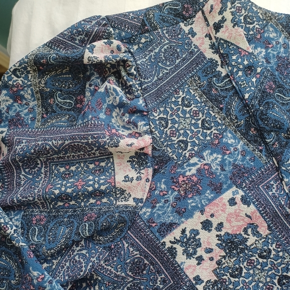 Emma & Michele 1X Tunic Style Dress Blue/Cream/Pink Pattern Lace Up Bust - Picture 6 of 12